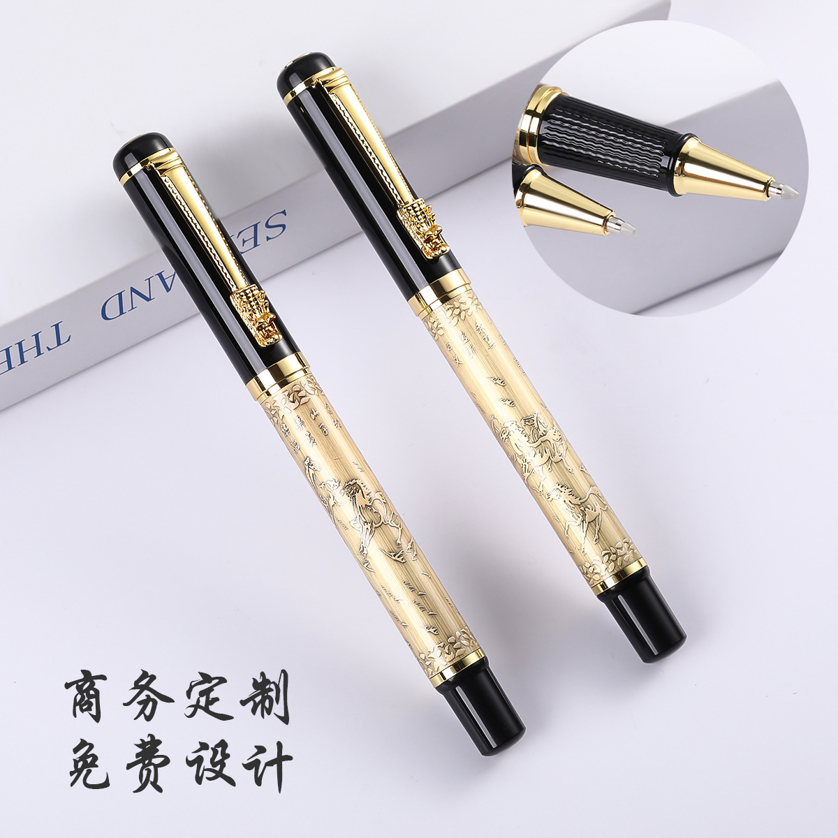 Ocho juntu firma pluma grifo regalo de negocios de bronce alivio publicidad bolígrafo letras firma de metal pluma