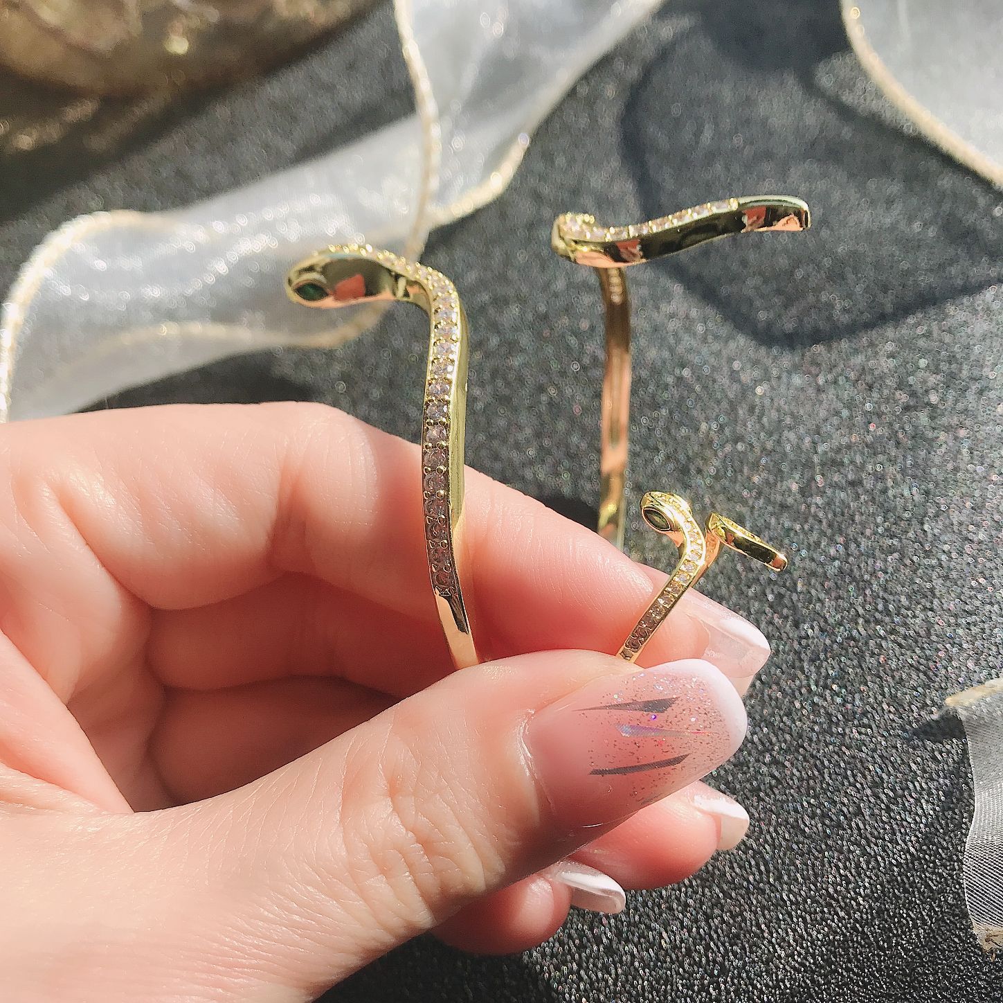 Copper Material Snake Pattern Women'S Gender Gold Plated, Inlay Design Retro Snake Copper Gold Plated Inlay Zircon Women's Rings Bracelets