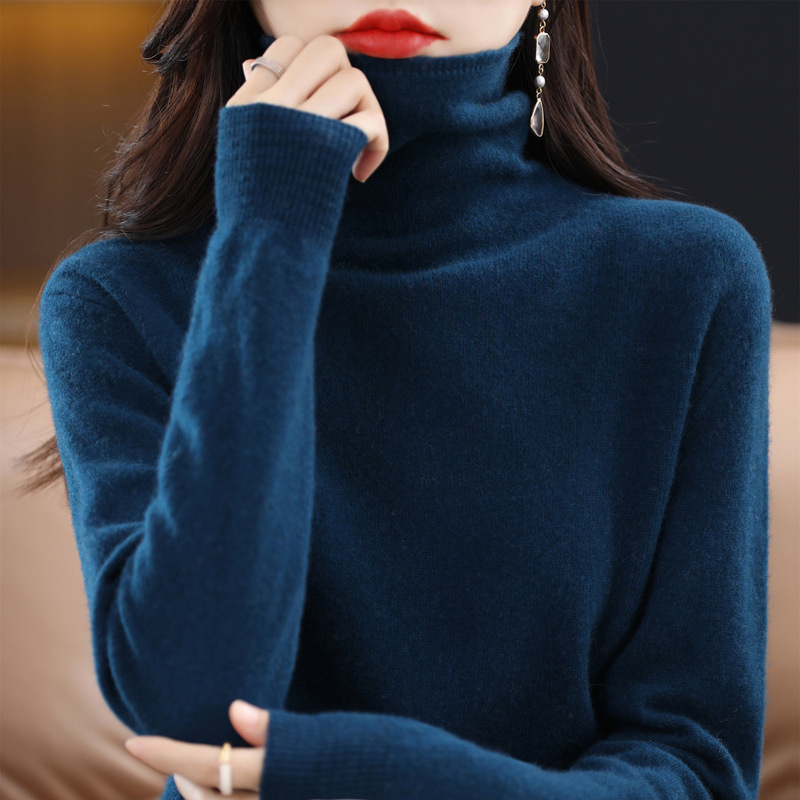 Ropa de primera línea 100 suéter de lana cuello de pila de mujer Otoño e Invierno cuello alto suelto sin costuras jersey de Cachemira suéter de fondo