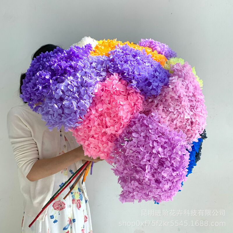 Preserved Flower Single Branch Anna Hydrangea Eight Immortals Wedding Decoration Bouquet Wedding Cross-Border Factory Wholesale Chinese Valentine's Day Gift