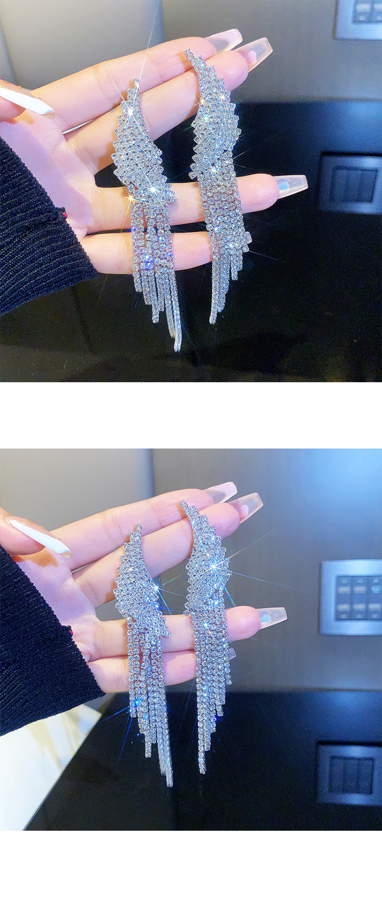 Retro full diamond long tassel earrings for women in Europe and America, exaggerated temperament, earrings, high-end feeling, light luxury earrings_voghion.com