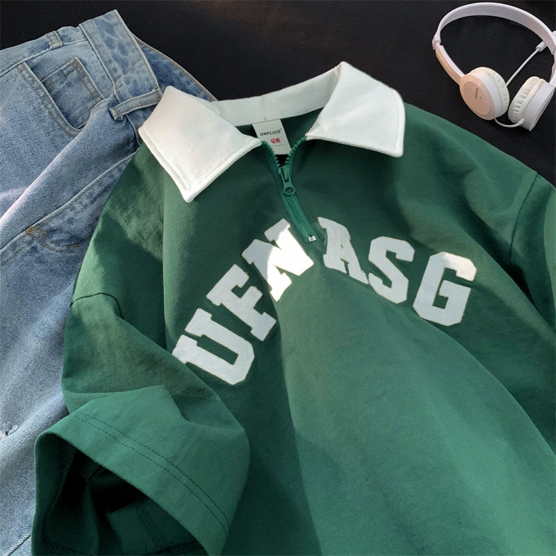 Майка ретро, летний тренд поло, американский стиль, с коротким рукавом, оверсайз