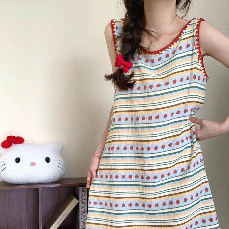 Pajamas with Breast Pads for Women in Summer, Sweet and Cute Cloud Cotton Vest Nightgown, Cartoon Sweet Home Clothes for Summer