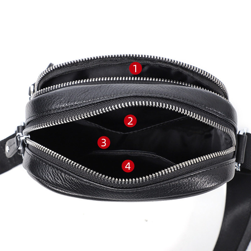 Túi đeo chéo nam da bò thật dáng đứng 18×8×21 cm — Màu đen