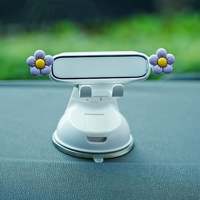 Cute Cartoon Car Mobile Phone Holder: Car phone holder - mirror-purple-flower-decoration
