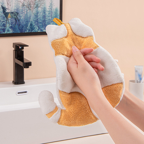 Cute cat hand towels, hanging coral velvet absorbent towels, bathroom lint-free children's hand towels wholesale