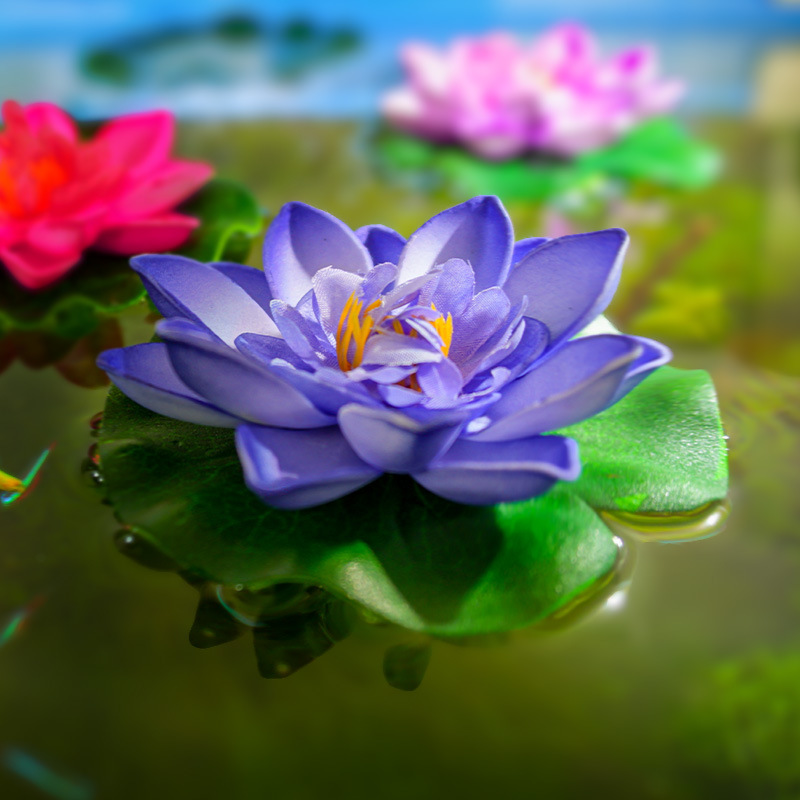 Simulación de loto flor falsa piscina de peces tanque método antiguo cultivo de peces 10cm decoración flor eterna flor artificial nenúfar flor seca al por mayor