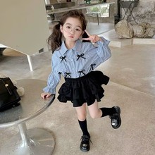 儿童甜美套装秋款女童长袖衬衫+半裙两件套3-8岁童装一件代发