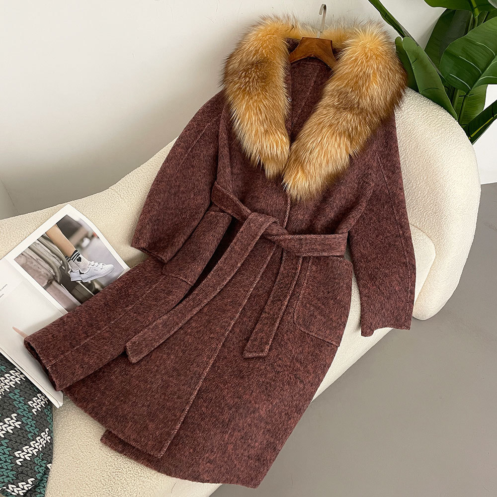 Women's Clothing oversized real fox fur collar double sided wool coat temperament long high end woolen coat_voghion.com