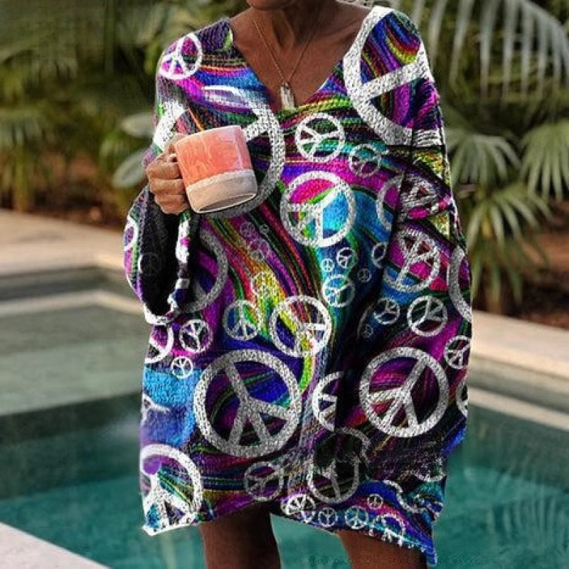 New Vintage Art Floral Casual Pullover Sweater for Women, Long-Sleeve Loose Sweatshirt Dress New Vintage Art Floral Casual Pullover Sweater for Women, Long-Sleeve Loose Sweatshirt Dress