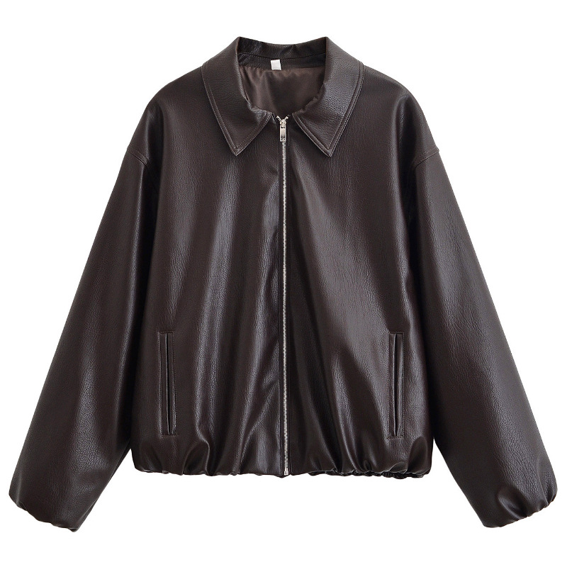 2025秋冬季新品个性街头时尚飞行员pu皮拉链翻领夹克外套女