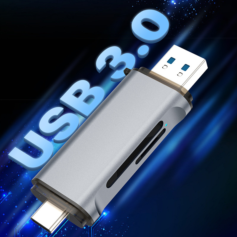 携帯電話、コンピュータ、タブレットに適した USB+TYPE-C デュアルヘッドから SD/TF デュアルディスク 3.0 多機能カードリーダー|undefined