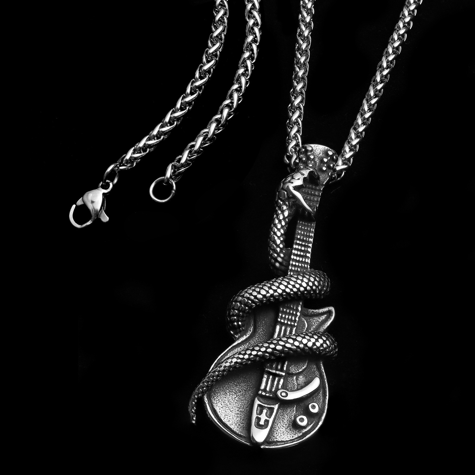 Zubehör für Herrenschmuck, personalisierte Rock-Punk-Halskette, Python-Gitarrenanhänger aus Edelstahl_voghion.com