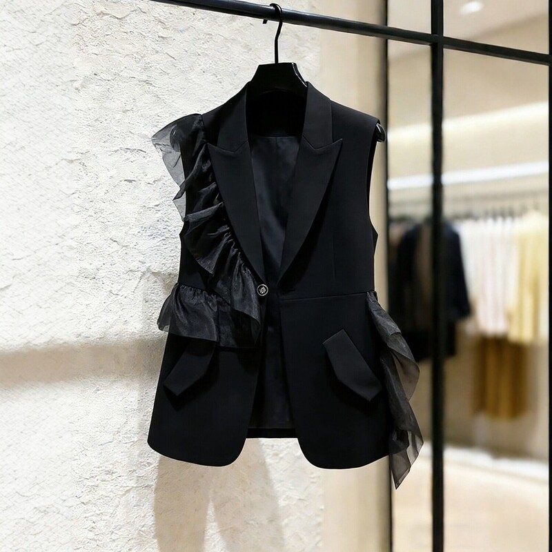 9569 French-Style Lazy Mid-Length Suit Vest for Women 2026 Spring and Autumn Design Loose Sleeveless Outerwear