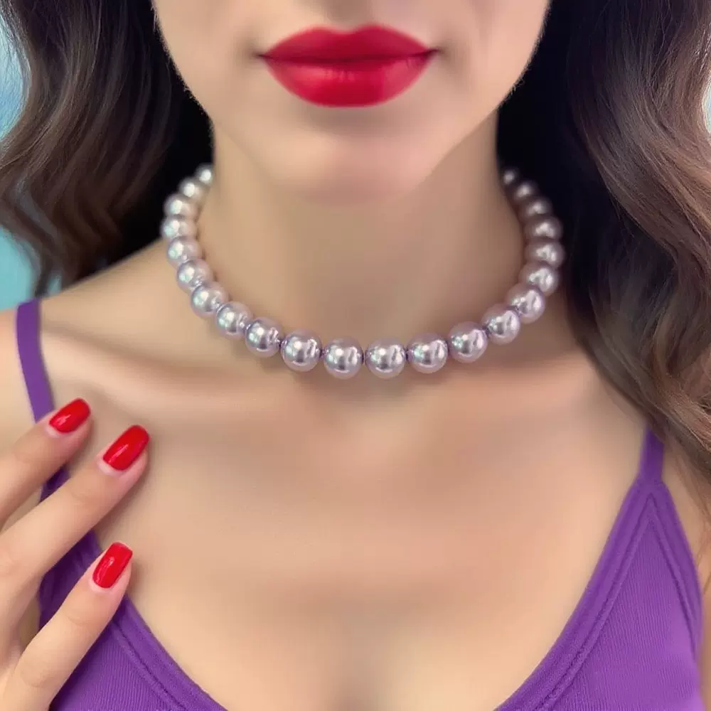 大牌高货施家珍珠项链正圆强光渐变礼品首饰富贵无瑕元宝扣锁骨链