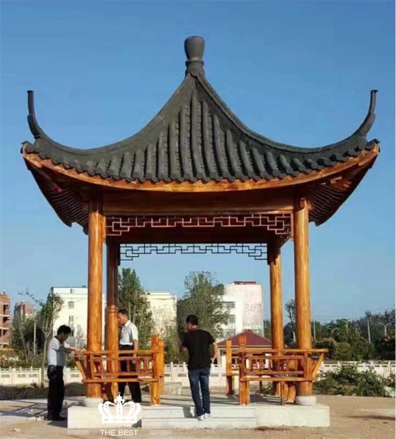 定 制仿古六角凉亭双层重檐古建防腐木八角凉亭四角凉亭仿古长廊-阿里巴巴