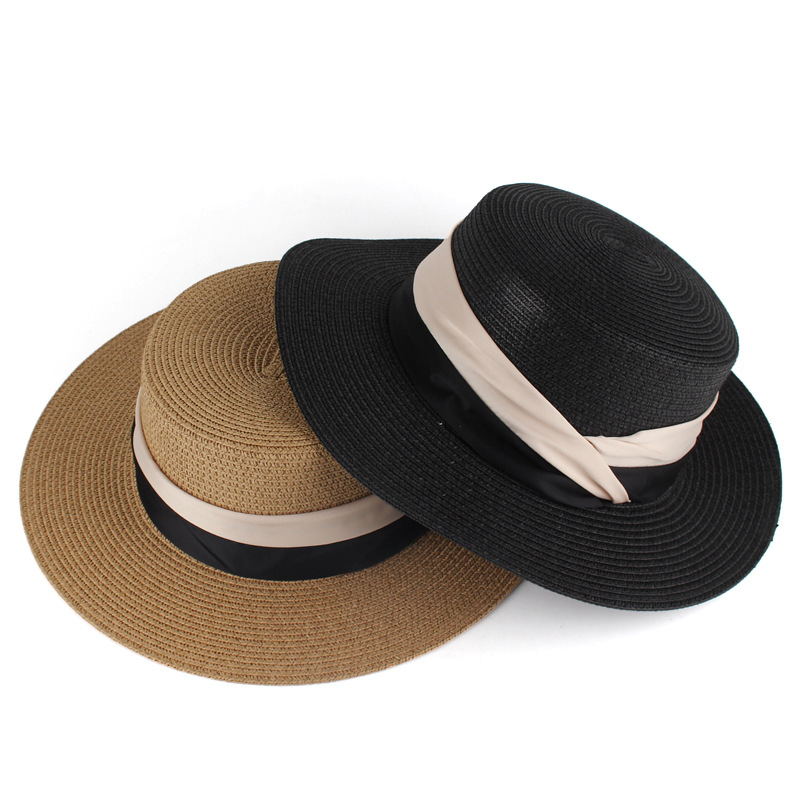 Estilo coreano verano de las mujeres sombrero superior plana cúpula al aire libre sombrero de sol moda ala corta protección solar sombrero de paja Comercio exterior al por mayor