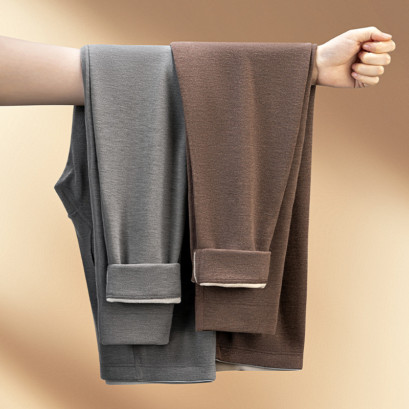 [Super suave y cálido] Nuevos pantalones térmicos de lana de seda para hombres transfronterizos de otoño e invierno más leggings sin costuras engrosados de terciopelo