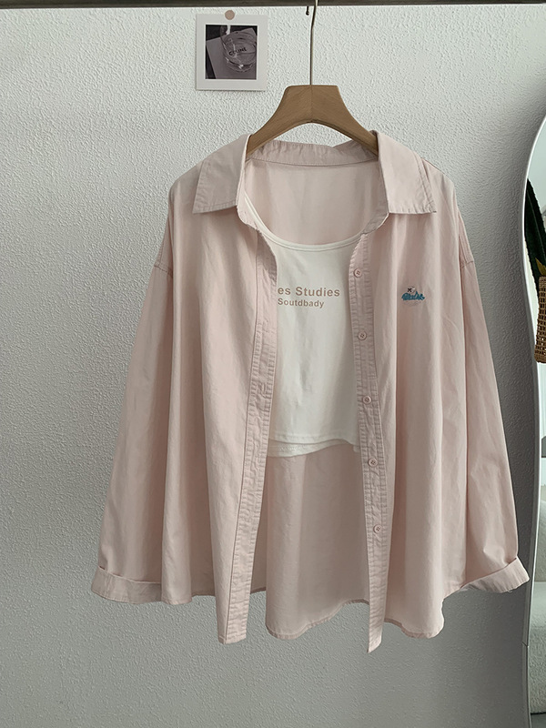 Omalai スモールレターリボンラペル長袖ミドル丈シャツ+レターベスト2点セット 女性用 3629|undefined