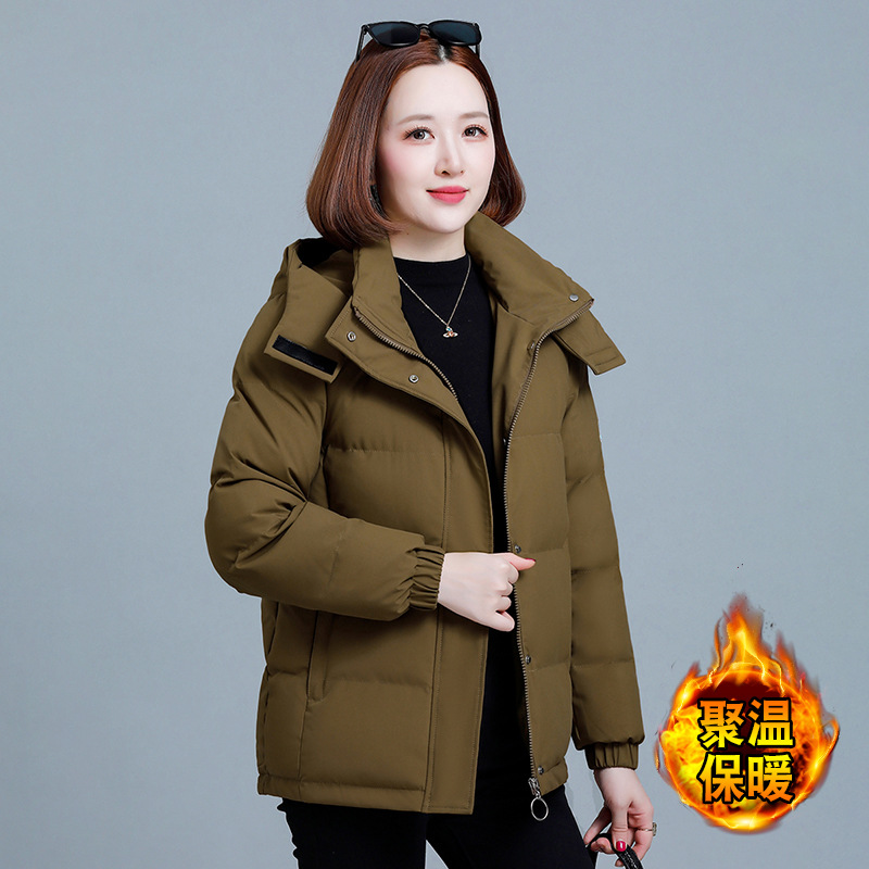 겨울 탈착식 후드 다운 코튼 여성 2024 새로운 느슨한 올 매치 중년 어머니 패딩 코튼 코트