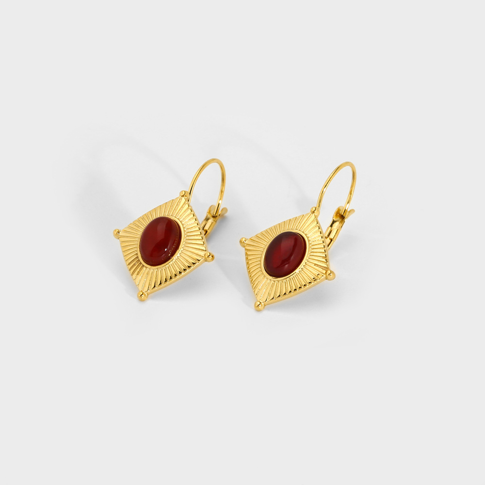 Earrings Classification 18K Gold Plating Color 1 Pair Quantity PVD Coated Real Gold Plated 18K Gold Round Square 304 Stainless Steel Retro Waterproof Non Tarnish Earrings