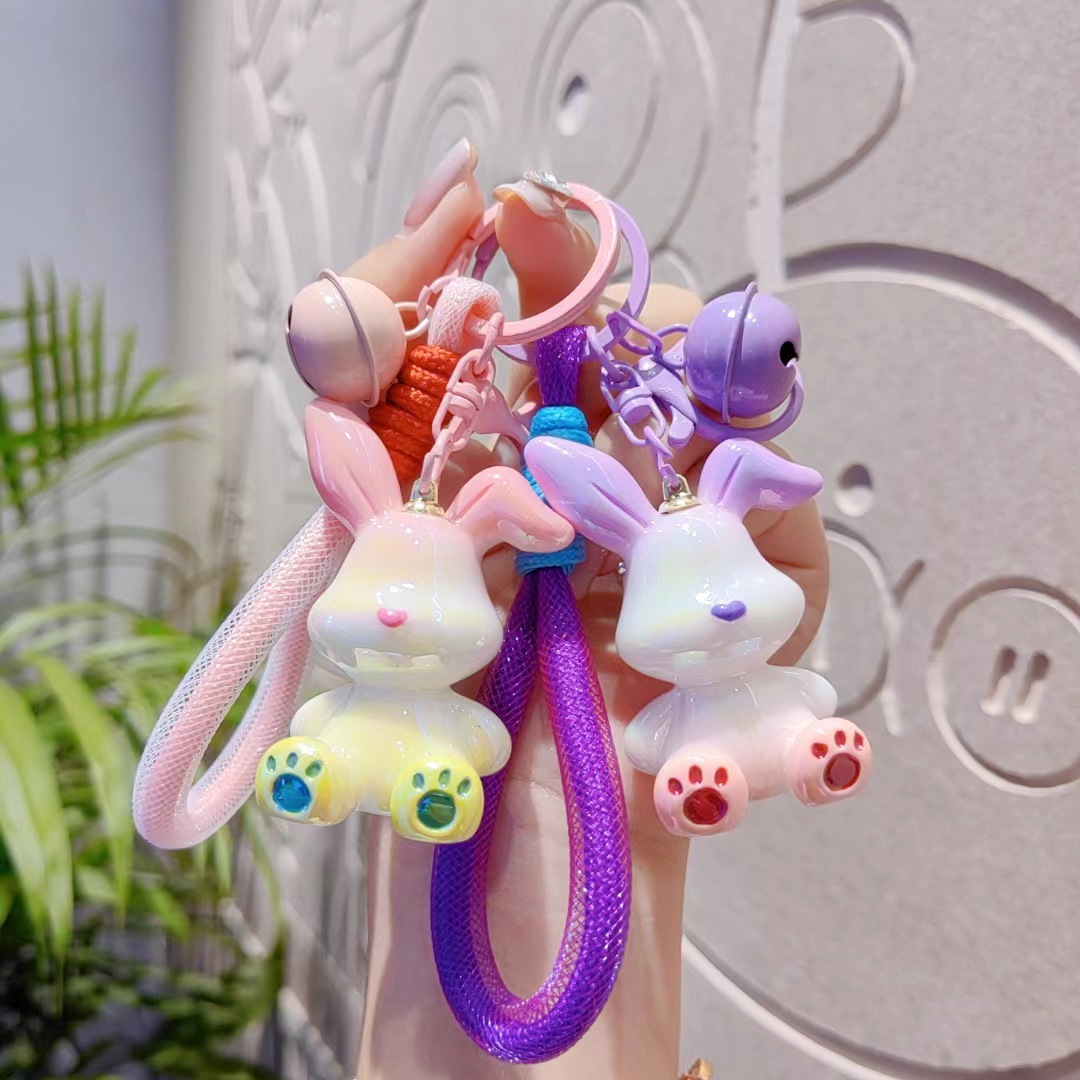 Gradiente oreja de conejo llavero de resina pequeño conejo colgante bolso de coche llavero colgante exquisito pequeño regalo