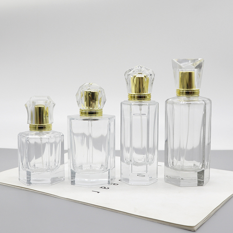 晶白料六棱玻璃香水瓶分装瓶50ml喷雾瓶卡口高端化妆品空瓶子