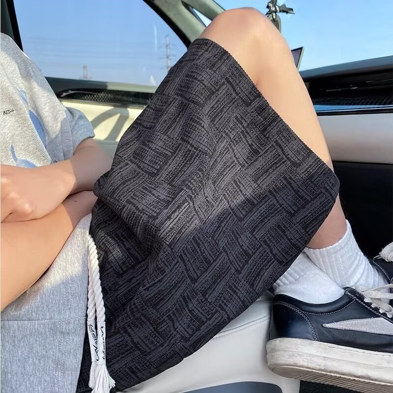 American Plaid All-Over Printed Shorts for Men's Summer Outerwear Trendy Brand Loose Large Size Beach Pants for Boys Casual Five-Point Pants