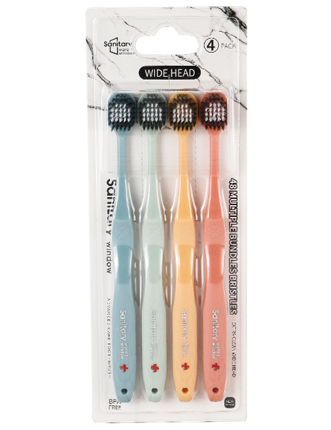 Red en línea cepillo de dientes de cabeza ancha 4 paquetes de bloggers recomiendan adultos japoneses simple estilo europeo ensanchado cepillo de dientes PET de pelo suave