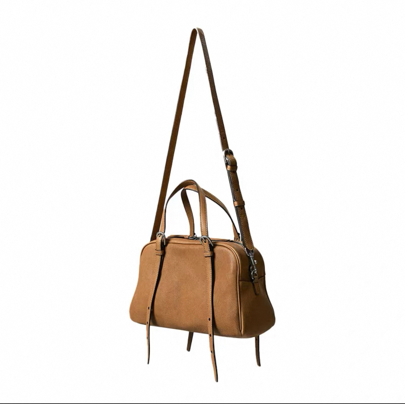 Celebrity Style Vegetable-Tanned Cowhide & Sheepskin Bowling Bag - Niche Retro Genuine Leather Large Capacity Commuter Bag For Women - Thumbnail 6