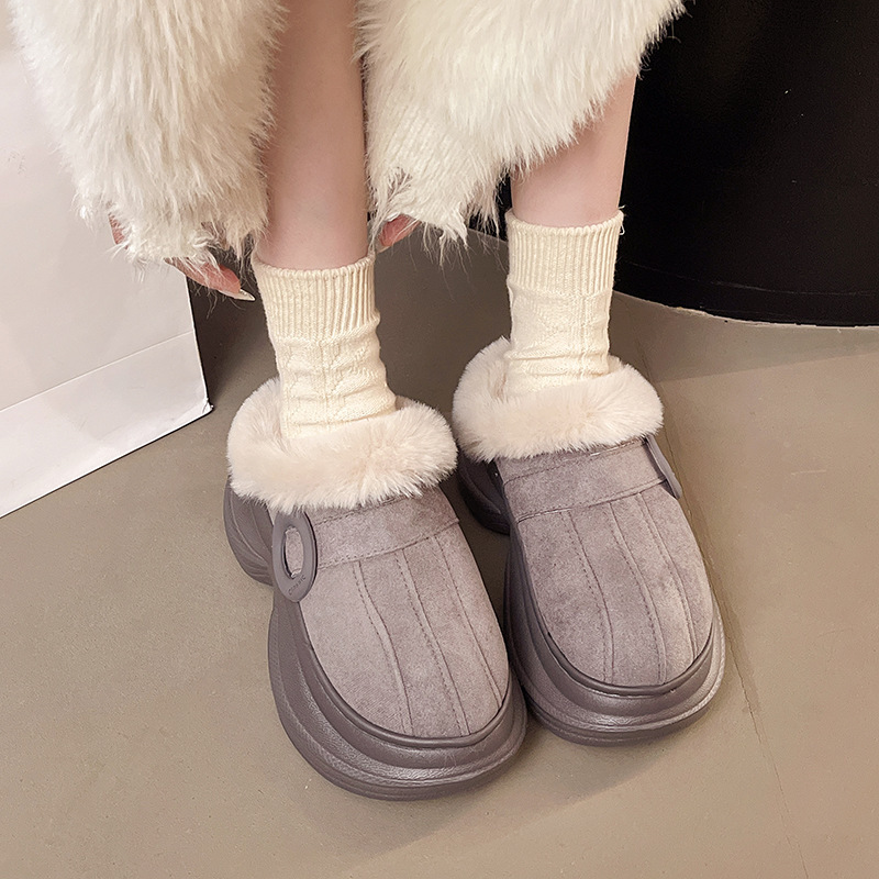 厚底增高毛毛拖鞋女2025秋冬季新款外穿保暖加绒包头半拖棉拖鞋女|undefined