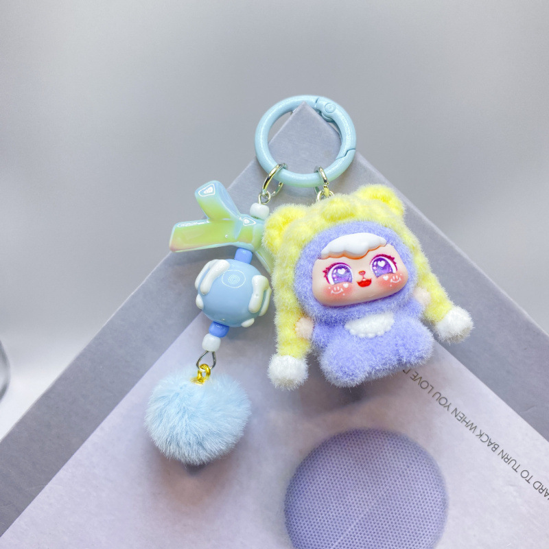 Cross-Border Flocked Sweetheart Cat Pear Three-Year-Old Doll Keychain Pendant Girl Bag Mobile Phone Pendant Best Friend Gift