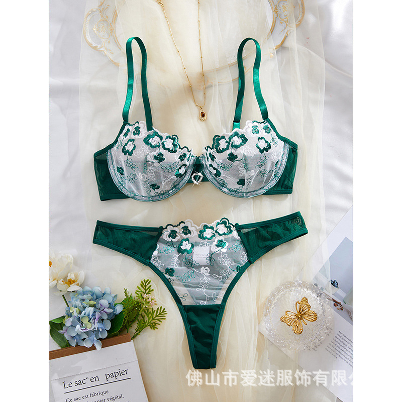 厂家直发刺绣文胸三角裤内衣女套装超薄杯文胸套装春夏25062|undefined
