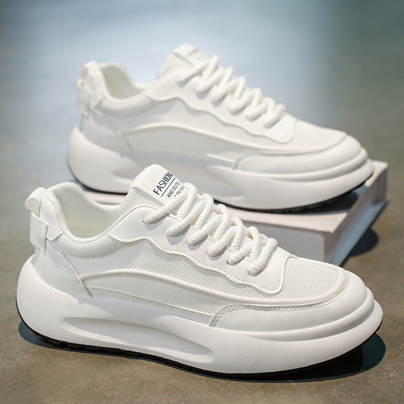 Zapatos de hombre 2025 nuevos zapatos blancos transpirables de malla de estilo moderno zapatos bajos de todo fósforo zapatos de suela gruesa zapatos casuales cómodos