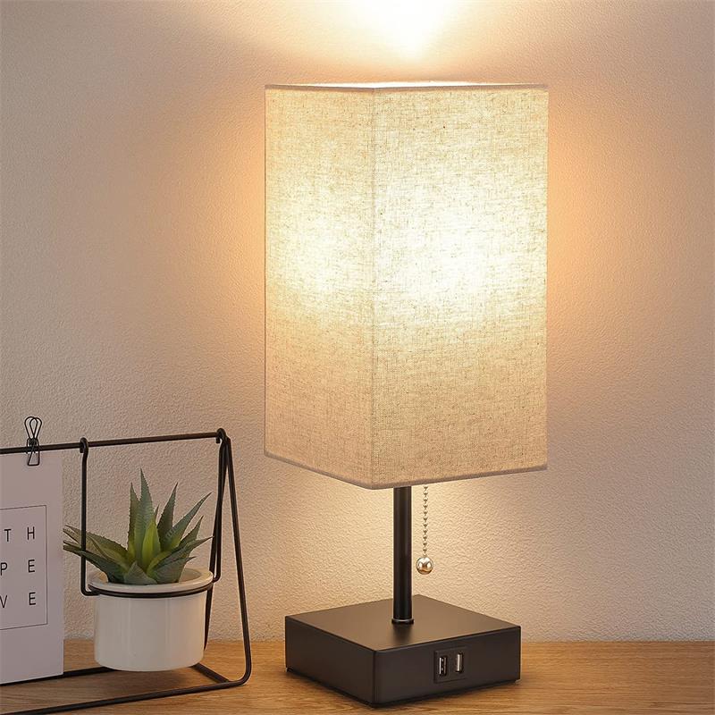 Bedside lamp, bedroom, American minimalist, retro style, eBay zipper switch, 2 USB charging, Amazon small table lamp