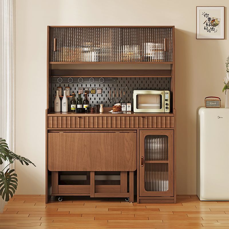 All Solid Wood Folding Dining Table, Sideboard, Integrated Restaurant Wall-Mounted High Storage Cabinet, Small Apartment Plus Dining Table, Wine Cabinet