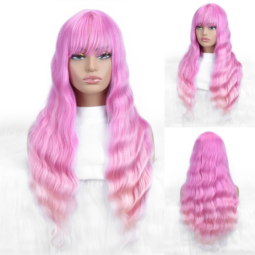 Synthetic Women's Chemical Fiber Long Style With Bangs Curly Hair Wig Full Headband Available In Multiple Colors_voghion.com