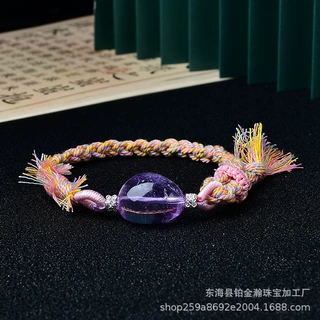 铂金瀚天然紫水晶转运珠藏风新中式百搭小众手工编织水晶手绳批发