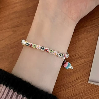 韩版s925纯银冰激凌花朵女生手链甜美时尚珐琅彩虹高级感圆珠手饰