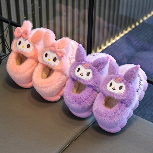 Children's cotton shoes in autumn and winter, girl's cartoon indoor home shoes, middle children's warm parent-child baby bags and cotton slippers
