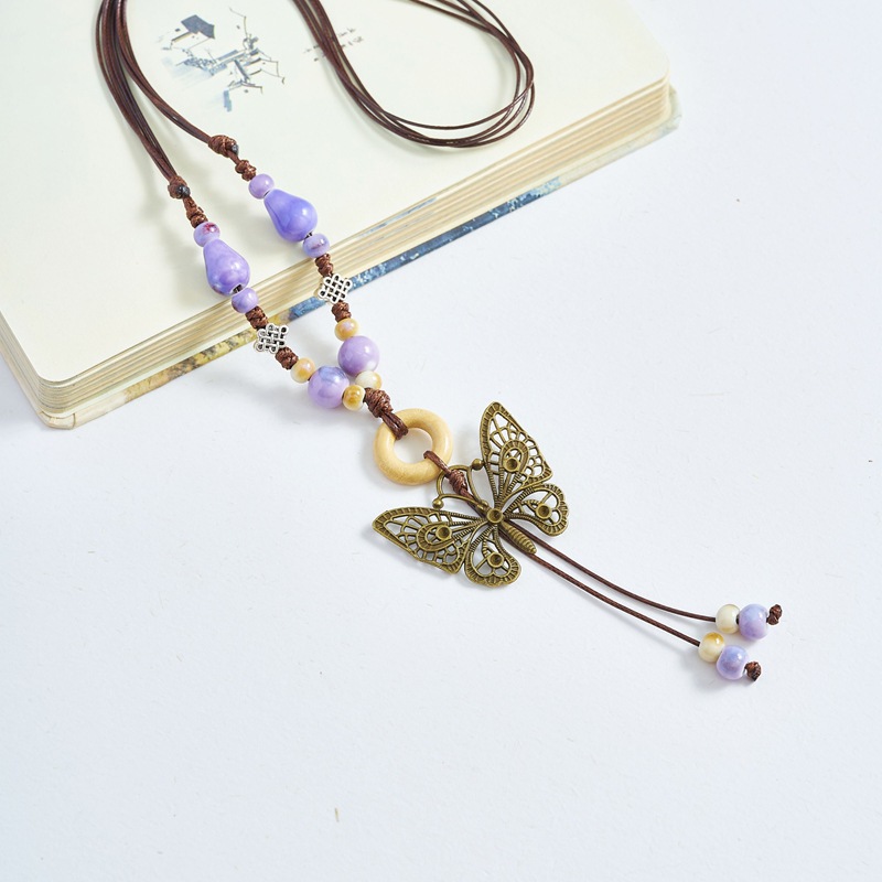 Sweater Necklace, Artistic Long Ceramic MY0230, Water Drop Butterfly Pendant For Students, Fresh And Elegant, Jingdezhen_voghion.com