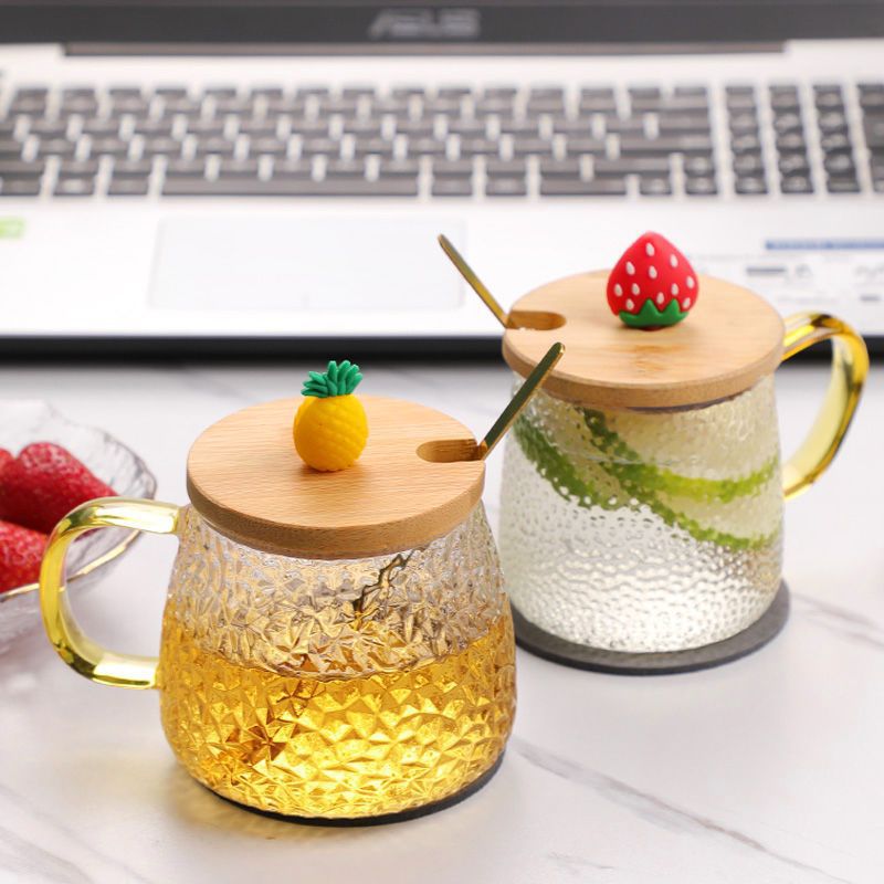 耐高温玻璃牛奶杯带盖子马克杯水杯带勺子咖啡杯情侣泡茶杯