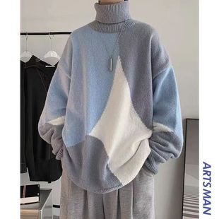 Turtleneck sweater men's Hong Kong style men's and women's knitwear winter men's sweater thick trendy loose lazy outerwear sweater
