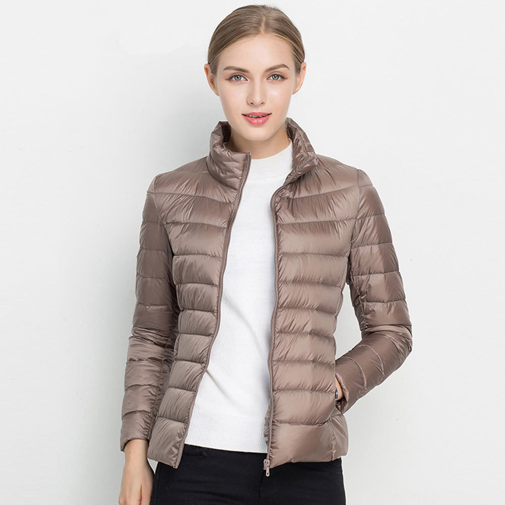 Mujer Ultra Light Down Coats Chaqueta acolchada de algodón para mujer Chaqueta acolchada de invierno con cuello alto y ligero