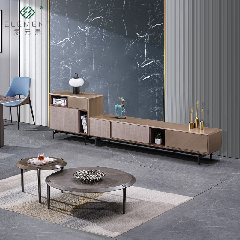 茶几轻奢岩板茶几电视机柜组合家用客厅可伸缩储物网红圆形茶几|ms