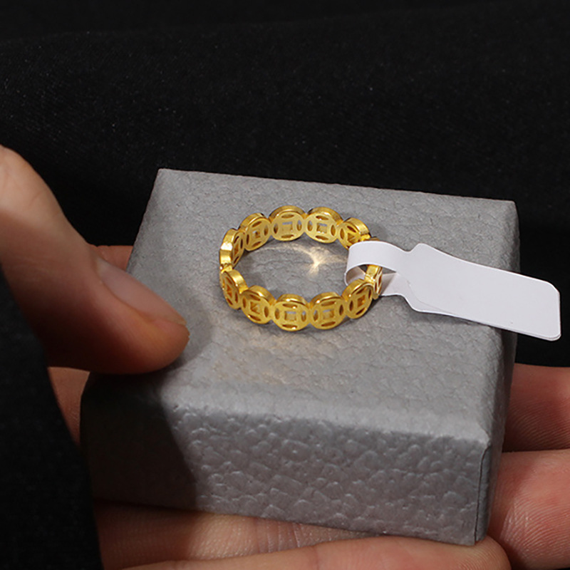 Tiktok Trending Retro Copper Coin Ring with a High-End Luxury Feel for Women and Men, Plain Gold Ring, Niche Couple Rings