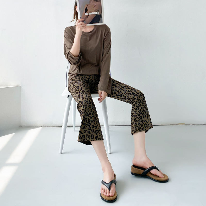 Leopard Print Flared Pants for Women, Summer Elastic Cropped Shark Pants, New Slimming High-Waisted Tummy Control Yoga Pants for Women Leopard Print Flared Pants for Women, Summer Elastic Cropped Shark Pants, New Slimming High-Waisted Tummy Control Yoga Pants for Women