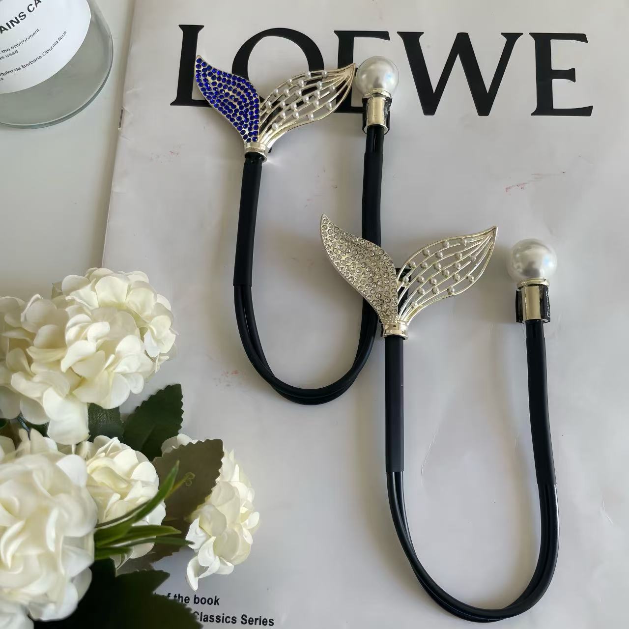 Clip giratorio de cola de pez perla, cabeza de bola perezosa, dispositivo para el cabello, pinza para el cabello, cabeza femenina, placa de sensación avanzada, accesorios para el cabello