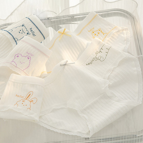 White simple small fresh type A baby cotton girls' underwear breathable mid-waist antibacterial crotch top women's briefs