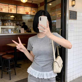 2026夏季新款纯欲蕾丝打底芭蕾风短袖T恤内搭打底衫白色上衣潮